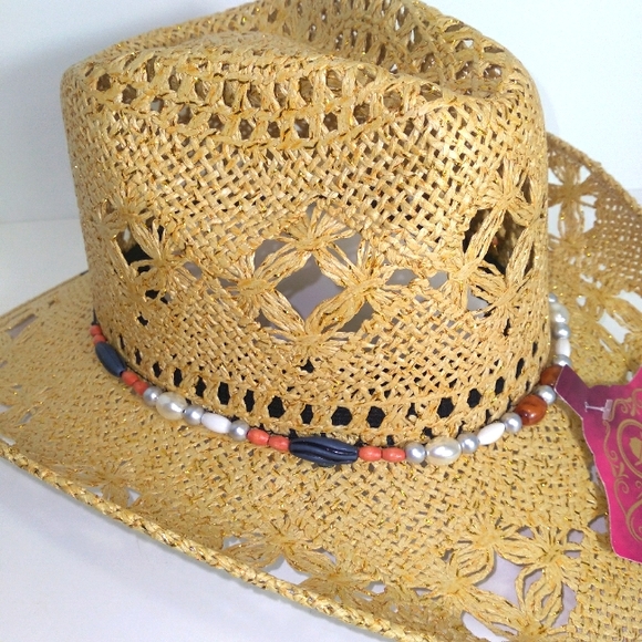 ANPA LIVING THE STYLE Gold Flake Bohemian Bead Band Cowgirl Hat 100% Handmade - Picture 3 of 10